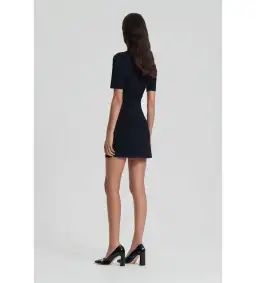 Scanlan Theodore Crepe Knit Mini Button Dress Black Size 8/S for rent on The Volte - image 3