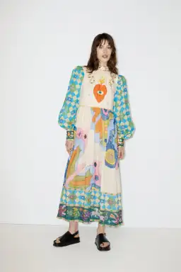 Alemais Lou Balloon Sleeve Midi Dress Multi Size AU 14