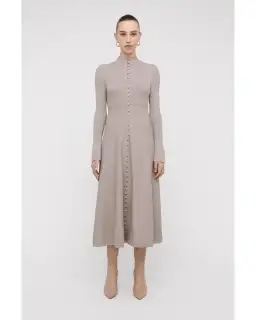 Scanlan Theodore Crepe Knit Button Dress Oyster Size AU 10 for rent on The Volte - image 1
