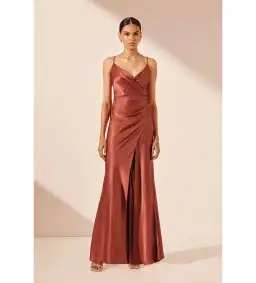 Shona Joy La Lune Cross Draped Maxi Dress Terracotta Size 10