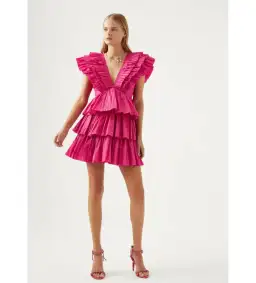 Aje Rhythmic Frilled Mini Dress Fuchsia Size 10
