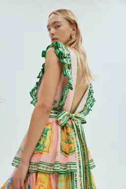 Alemais Porcelain Frill Midi Dress Multi Print Size 16 for rent on The Volte - image 3