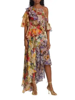 Zimmermann Wonderland Flounce Multi Print Dress AU 10