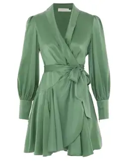 Zimmermann Silk Wrap Mini Dress Matcha Size 0/AU 8 for rent on The Volte - image 2