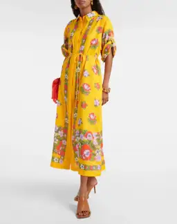 Alemais Belted Floral Linen Shirt Dress Yellow Size 12 for rent on The Volte - image 1