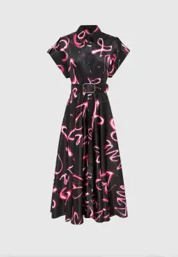 Leo Lin Anita Pocket Shirt Midi Dress Neon Heart Print Size 12 for rent on The Volte - image 1