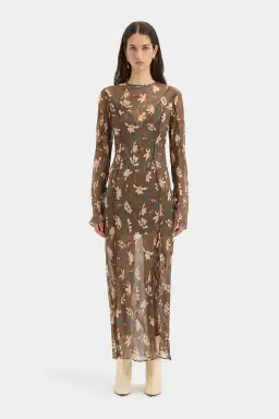 Sir Avellino Cascade Dress in Chocolate Fiore Print Size 12