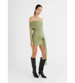 BENNI Yasmin Off Shoulder Mini Dress in Pistachio Size XS/AU 6 for rent on The Volte - image 2