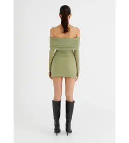 BENNI Yasmin Off Shoulder Mini Dress in Pistachio Size XS/AU 6 for rent on The Volte - image 4