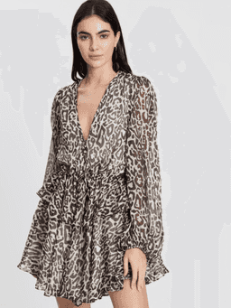 Shona Joy Mariposa drawstring mini dress leopard print size 12  for rent on The Volte - image 1