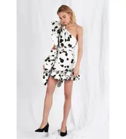 Aje Beronia Asymmetric Mini Dress in Black & White Size AU 8