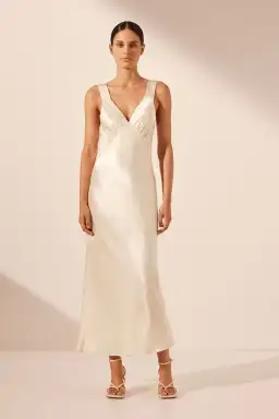 Shona Joy Plunged Midi Dress Cream Size 8 for rent on The Volte - image 1