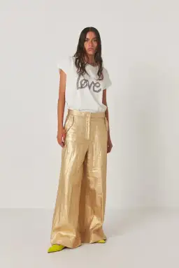 Rabens Saloner Inja Midas Wide Leg Pant Gold Size AU 10  for rent on The Volte - image 1