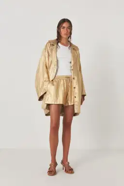 Rabens Saloner Jacqline Midas Jacket and Inja Midas Wide Leg Pant Set in Gold Size 10 for rent on The Volte - image 1