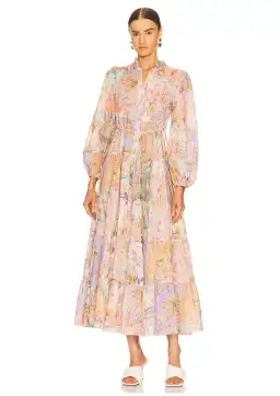 Zimmermann Cira Tiered Shirt Dress Patch Multi Floral Size 0 / AU 8 for rent on The Volte - image 1
