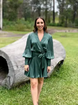 Zimmermann Silk Wrap Mini Dress in Green Size 3 / AU 14 for rent on The Volte - image 1