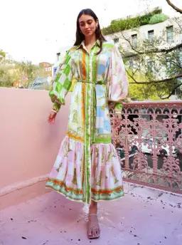 Alemais Checkmate Silk Midi Shirtdress Multi Size 12  for rent on The Volte - image 1