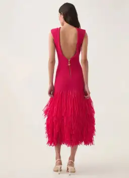 Aje Rushes Raffia Knit Midi Dress in Deep Fuschia Size M (AU 10) for rent on The Volte - image 3