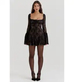 House of CB Analissa Black Lace Corser Mini Dress Size AU 6 
