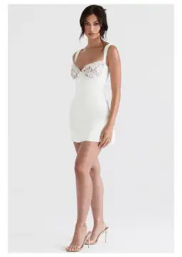 House of CB Adriana Satin and Lace Mini Dress in White/Ivory Size S / AU 8