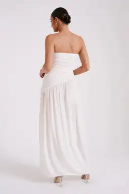 MESHKI Bex Strapless Slinky Maxi Dress With Split Ivory Size 8  for rent on The Volte - image 3