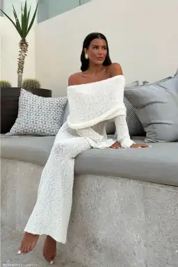 Meshki Marisol Off Shoulder Boucle Maxi Dress in Ivory Size S / AU 8 for rent on The Volte - image 4