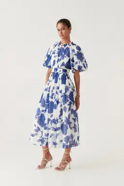 Aje Elysium Blouson Midi Dress Neo Rose Size 14 for rent on The Volte - image 1