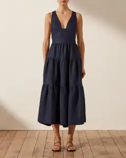 Shona Joy Ligia Plunged Cross Back Midi Dress Navy Size 14 for rent on The Volte - image 1