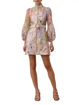 Zimmermann Illustration Belted Mini Dress in Multi Floral Diamond Size 1 / AU 10 for rent on The Volte - image 1