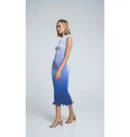 L'Idée Silencio Plisse Midi Dress in Ocean Blue Ombre Size AU 8 for rent on The Volte - image 2