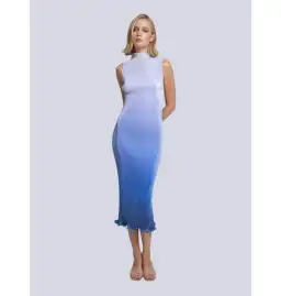 L'Idée Silencio Plisse Midi Dress in Ocean Blue Ombre Size AU 8 for rent on The Volte - image 1