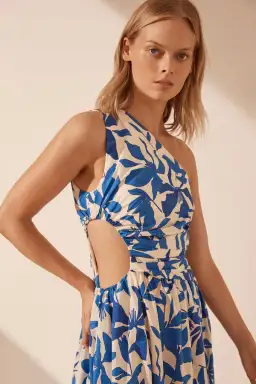 Shona Joy Bleue Asymmetrical Cut Out Maxi Dress in Blue/White Size 10 for rent on The Volte - image 2