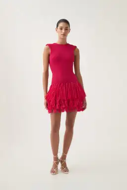 AJE Rushes Raffia Knit Mini Dress Hot Pink Size Large / Size 12 