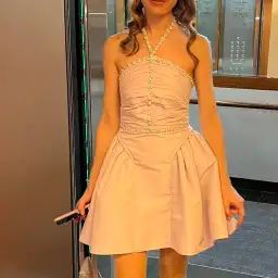 Self Portrait Crystal Embellished Ruched Taffeta Mini Dress Lilac Size 6 for rent on The Volte - image 4