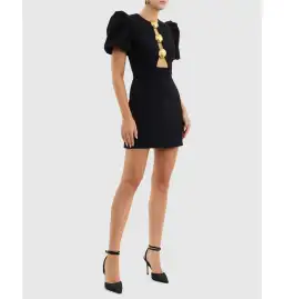 Rebecca Vallance Sirene Puff Sleeve Mini Dress Black Size AU 6 for rent on The Volte - image 2