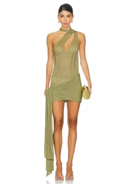 Aya Muse Leia Mini Dress in Olive Green Size XS / AU 6