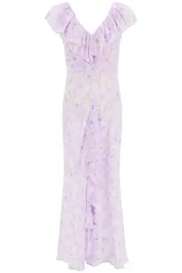 Rixo London Antoinette Silk Crepe De Chine Midi Dress In Purple Printed Size XS / AU 6 for rent on The Volte - image 3