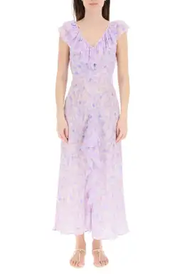 Rixo London Antoinette Silk Crepe De Chine Midi Dress In Purple Printed Size XS / AU 6 for rent on The Volte - image 1