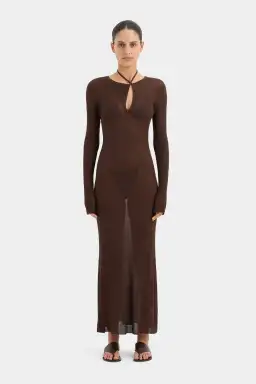 Sir the Label Emmeline Halterneck Long Sleeve Dress Chocolate Size 0 / AU 6