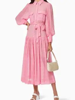 Alemais Antonella Silk Embroidered Shirt Maxi Dress Pink Size 6 AU for rent on The Volte - image 6
