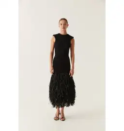 Aje Rushes Raffia Knit Midi Dress Black Size AU XS/US 2 for rent on The Volte - image 1