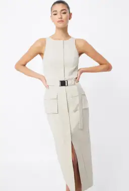 MOSSMAN BEIGE ON HIATUS MIDI SAFARI DRESS for rent on The Volte - image 4
