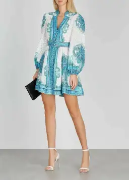 Zimmermann Bells Paisley Short Dress Blue Paisley Size 2 / AU 12 for rent on The Volte - image 1