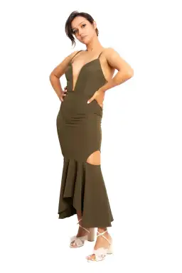 Shona Joy Cruz Plunge Midi Dress Khaki Size 8 for rent on The Volte - image 2