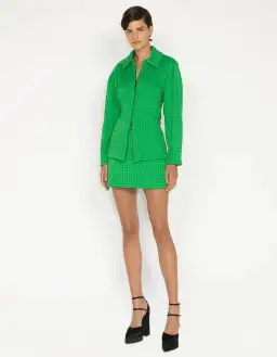 Cue Houndstooth Tweed Shirt Jacket Blazer Size 8 and Mini Skirt Size 10 Set Apple Green  for rent on The Volte - image 1