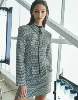 Cue Houndstooth Collared Peplum Jacket & A-Line Mini Skirt Power Suit Size 8 & 10 for rent on The Volte - image 2
