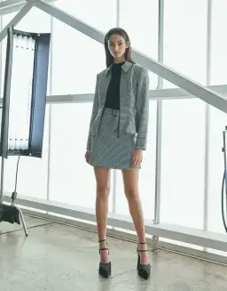 Cue Houndstooth Collared Peplum Jacket & A-Line Mini Skirt Power Suit Size 8 & 10 for rent on The Volte - image 1