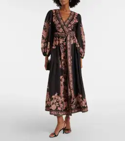Zimmermann The Waverly Wrap Midi Dress in Black Bird Floral Size 4 /Au 16 
