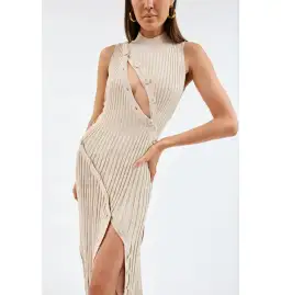 Christopher Esber Deconstruct Marle Spiral Knit Dress Tan Size XS / AU 6 for rent on The Volte - image 2