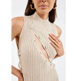 Christopher Esber Deconstruct Marle Spiral Knit Dress Tan Size XS / AU 6 for rent on The Volte - image 3